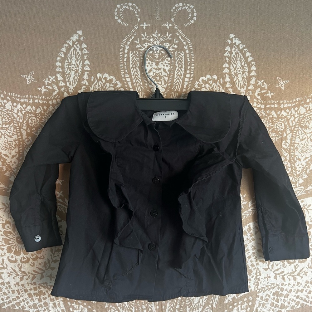 WOLF & RITA 2T Girls Long Sleeve Ruffled Blouse in Black